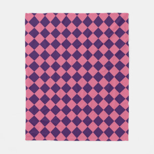 Pink Purple Chequered Diamond Pattern Fleece Blanket