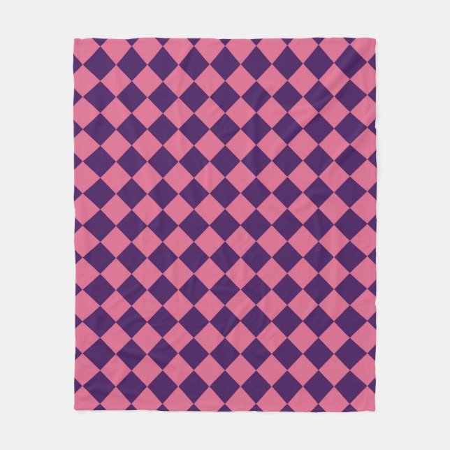 Pink Purple Chequered Diamond Pattern Fleece Blanket (Front)