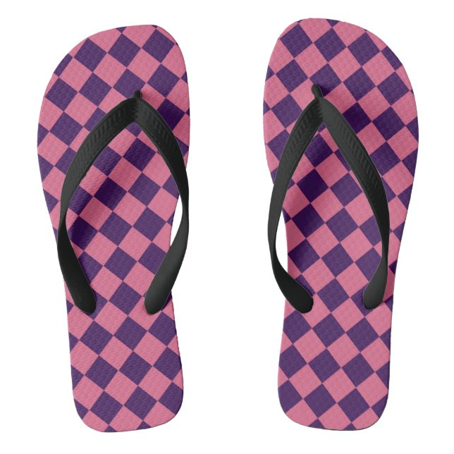 Pink Purple Chequered Diamond Pattern  Flip Flops (Footbed)