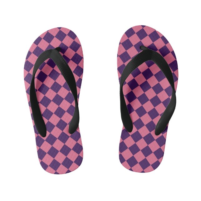Pink Purple Chequered Diamond Pattern  Kid's Flip Flops (Footbed)