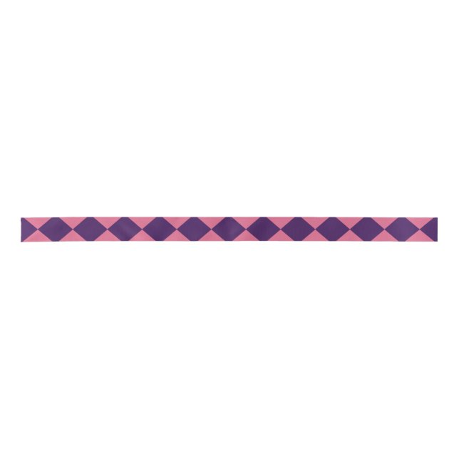 Pink Purple Chequered Diamond Pattern Satin Ribbon (Front)