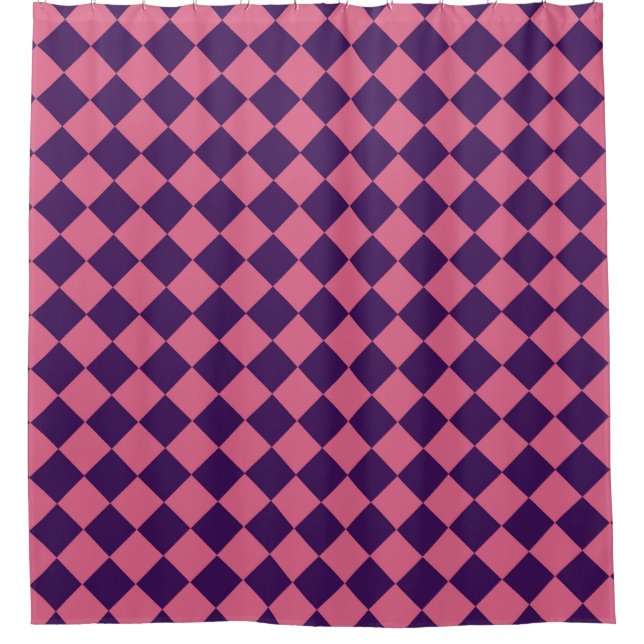 Pink Purple Chequered Diamond Pattern  Shower Curtain (Front)