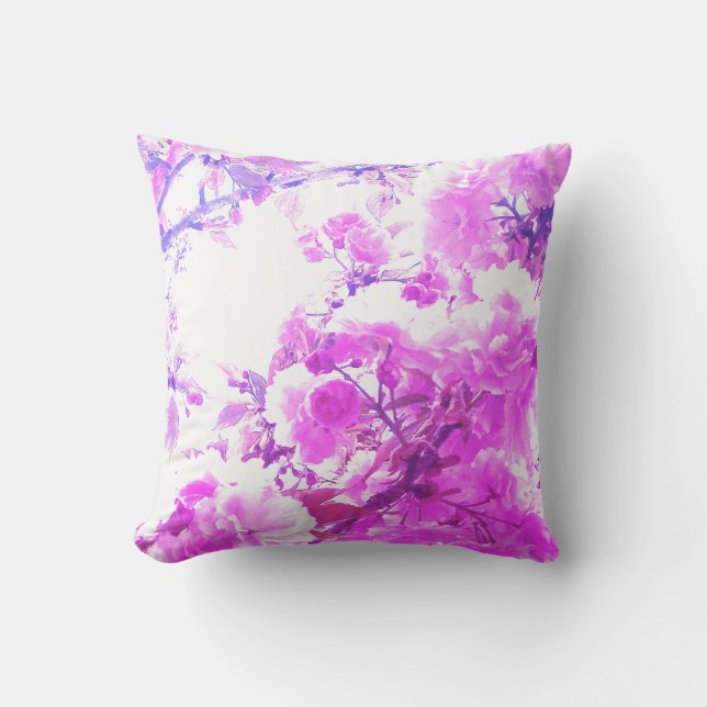Pink Purple Cherry Floral Art Patterns Sakura Cushion (Front)