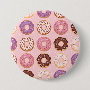 Pink, Purple, Chocolate Iced Doughnuts Bakery Trea 7.5 Cm Round Badge