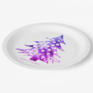 Pink Purple Christmas Tree Elegant Modern Paper Plate