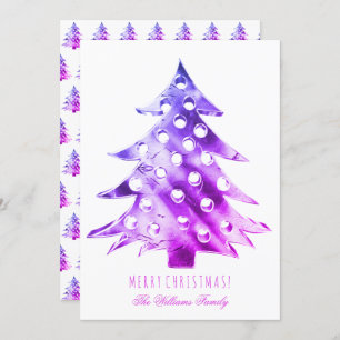 Pink Purple Christmas Tree Modern Elegant Invitation