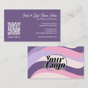 Pink Purple Colorful Waves Stripes QR Code Business Card