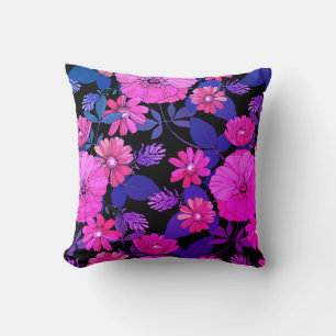 Pink & Purple Coloured Floral Print Throw Pillow