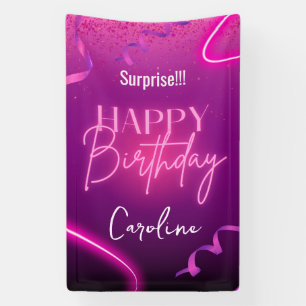 Pink Purple Confetti Neon Surprise Happy Birthday  Banner