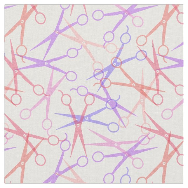 Pink Purple Coral Scissor Pattern Fabric (Close Up)