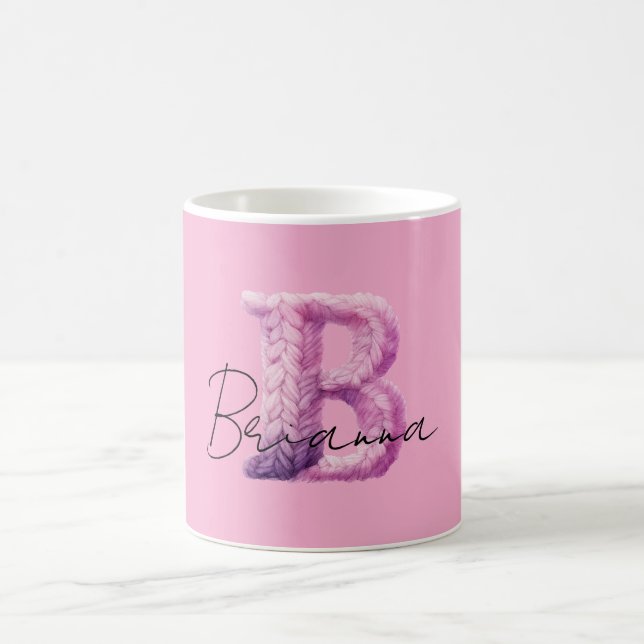Pink Purple Cosy B Name Coffee Mug (Center)