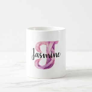 Pink Purple Cosy Letter J Name Coffee Mug