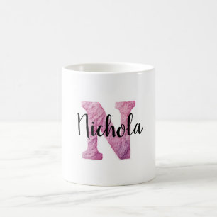 Pink Purple Cosy Letter N Name Coffee Mug