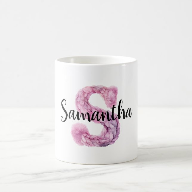 Pink Purple Cosy Letter S Name  Coffee Mug (Center)