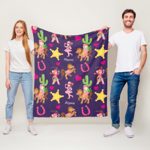 Pink Purple Cowgirl Pattern Kids Fleece Blanket