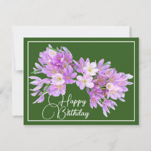 Pink/Purple Crocus Green Backdrop Happy Birthday Postcard