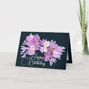 Pink/Purple Crocus Grey Backdrop Happy Birthday Card