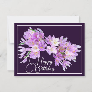 Pink/Purple Crocus Purple Backdrop Happy Birthday Postcard