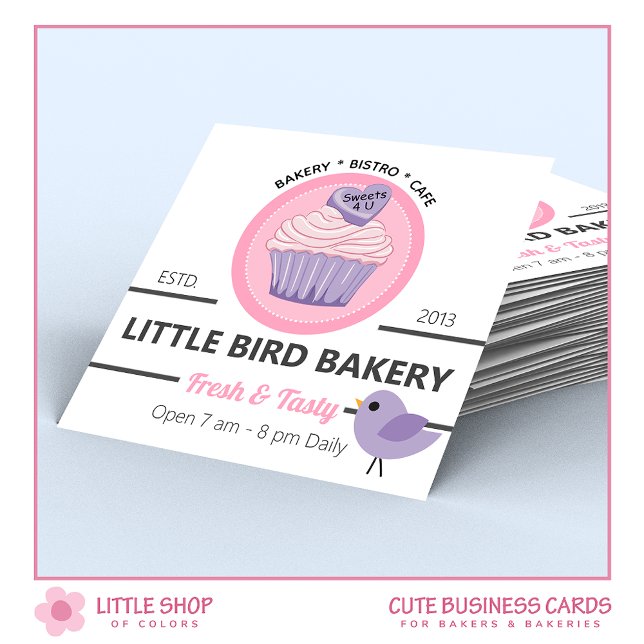 Pink Purple Cupcake Bakery Square Business Card (Creator Uploaded)