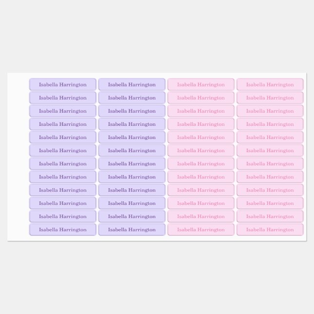 Pink/Purple Custom Name Iron-On Fabric Clothing  (Sheet)