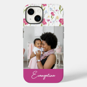 Pink Purple Custom Name Watercolor Wildflower Case-Mate iPhone 14 Case