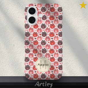 Pink Purple Cute Fat Cats Name Monogram iPhone 16 Case