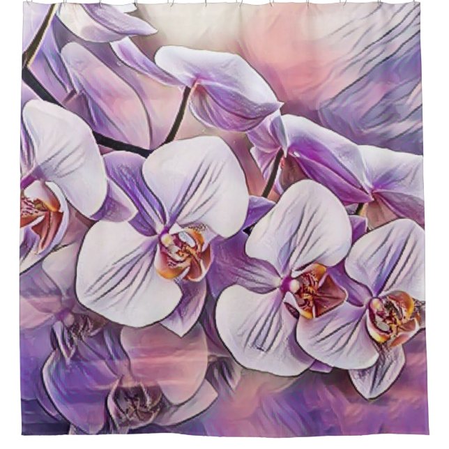 Pink purple cute orchid flower watercolor shower curtain (Front)