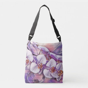 Pink purple cute orchid flowers drawing crossbody bag