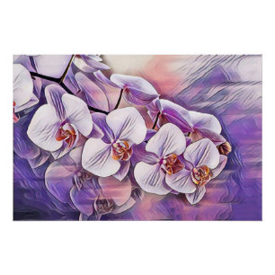 Pink purple cute orchid flowers drawing poster