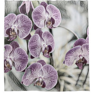 Pink purple cute orchid flowers drawing  shower curtain