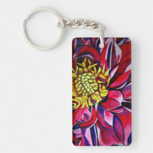 Pink purple Dahlia flower watercolor abstract art Key Ring