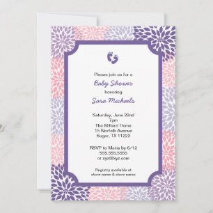 Pink Purple Dahlia Girl Baby Shower Invites