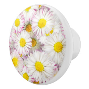 Pink Purple Daisy Flower Pattern Ceramic Knob