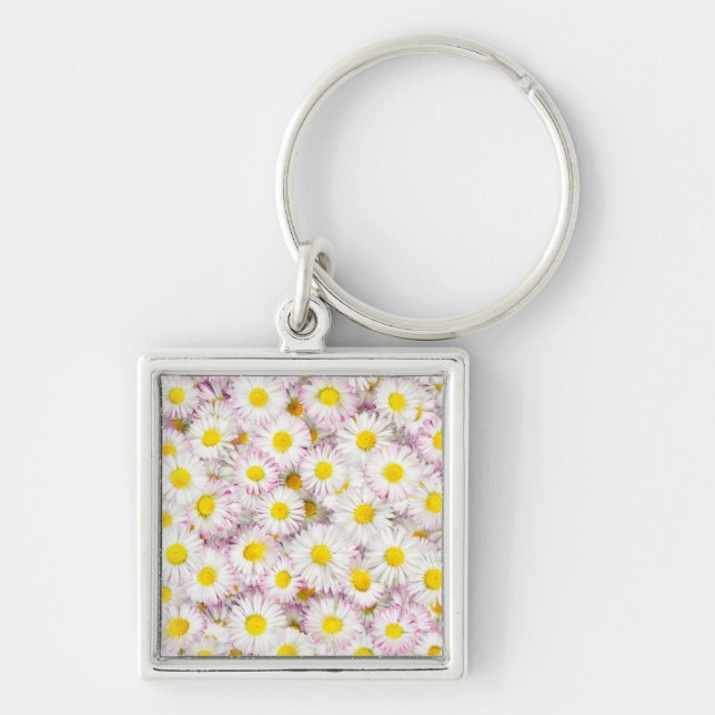 Pink Purple Daisy Flower Pattern Key Ring (Front)