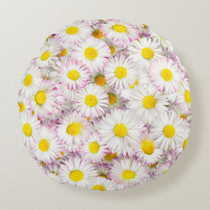 Pink Purple Daisy Flower Pattern Round Cushion