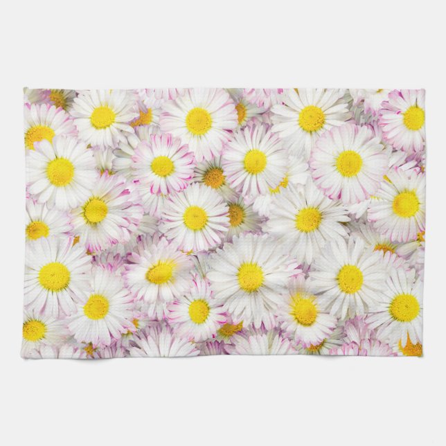 Pink Purple Daisy Flower Pattern Tea Towel (Horizontal)