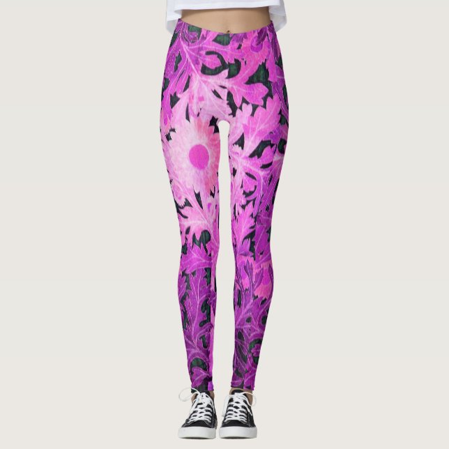 PINK PURPLE DAISY / MARGUERITE / MARGHERITA LEGGINGS (Front)
