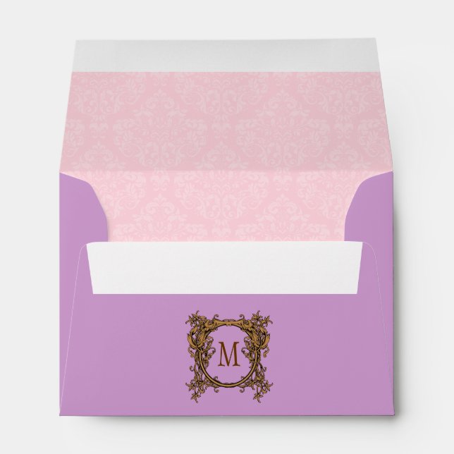 Pink & Purple Damask Crest Monogrammed Envelopes (Back (Bottom))