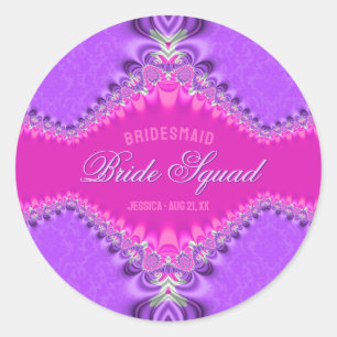 Pink Purple Damask Lace Bridal Squad Classic Round Sticker