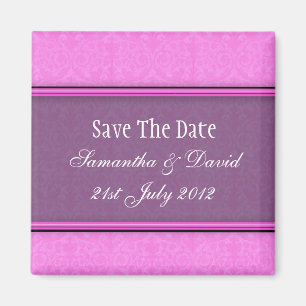 Pink Purple Damask Monogram Save The Date Magnet
