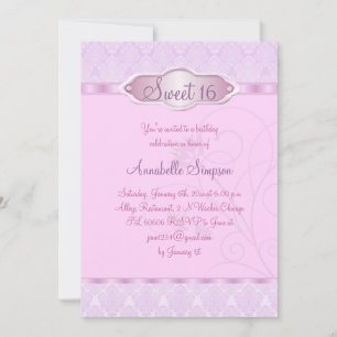 Pink/Purple Damask & Swirl Sweet16 Invite