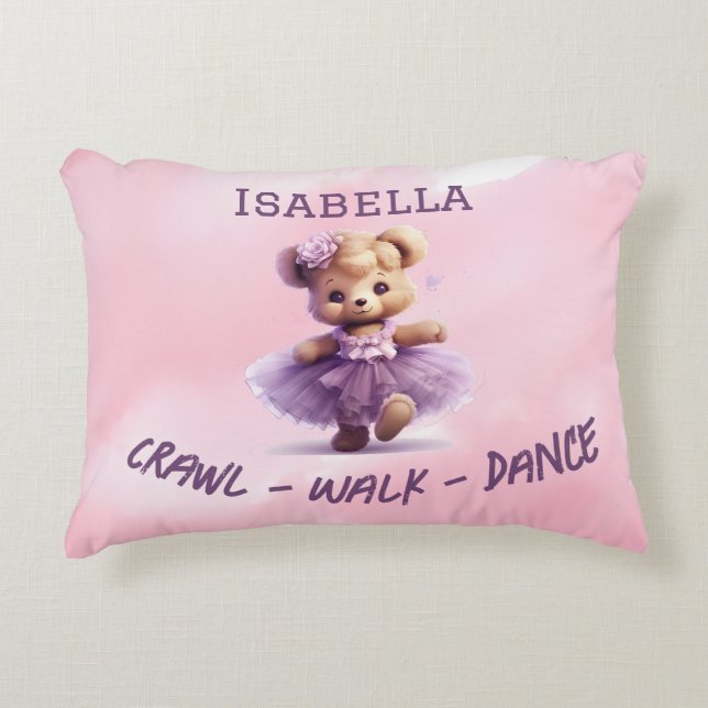 Pink Purple Dancing Bear Throw Pillow (Front)