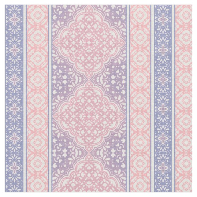 Pink & Purple Decorative Bohemian Tile Pattern Fabric (Close Up)