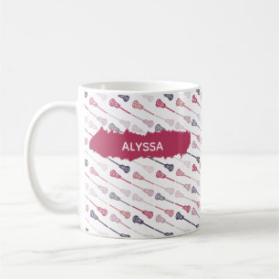 Pink & Purple Diagonal Lacrosse Sticks Pattern Coffee Mug