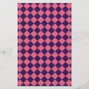 Pink Purple Diamond Harlequin Chequered Pattern Stationery