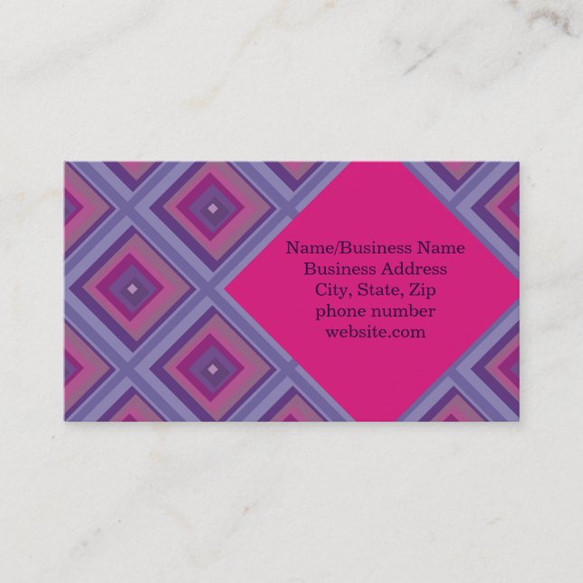 Pink Purple Diamond Pattern Geometric Asymmetrical Business Card (Front)