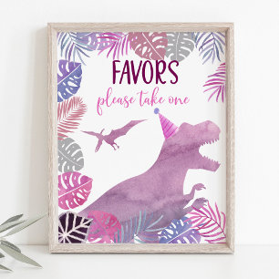 Pink Purple Dinosaur Birthday Favour Sign