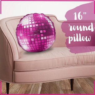 Pink Purple Disco Ball Sparkle Mirror  Round Cushion