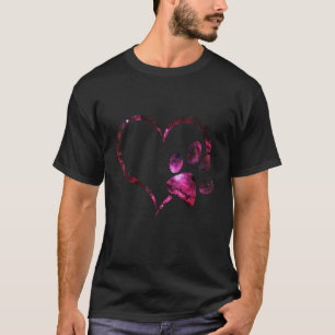 Pink purple Dog cat paw print heart puppy pet T-Shirt