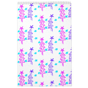 Pink Purple doodle christmas tree stars holiday pa Calendar